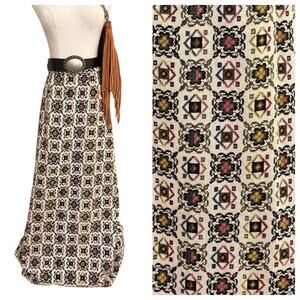 VTG 70s Tapestry Carpet Weight MAXI SKIRT Zip XS Needlepoint Pattern Handmade
